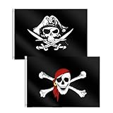 Piratenflagge 60 * 90cm,2 PCS Piraten Flagge,2'x 3'Schädel Flagge,Fahne...