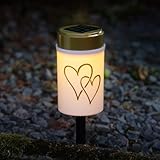 MARELIDA LED Solar Grablicht Grabkerze mit Herzmotiv Grableuchte H: 12cm...