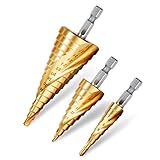 Rovtop 3PCS Spiralnut Stufenbohrer Set aus HSS Edelstahl Bithalter...