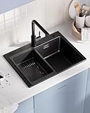 Sofetiy Spülbecken Schwarz Granit 60x45cm, Spüle Schwarz, Waschbecken...
