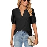 EDOTON Damen Tshirt Kurzarm Bluse V Ausschnitt Casual Sommer Solide Hohle...