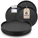 Steingut Essteller Set für 6 Personen - 6-teiliges Set in Matt-Schwarz,...