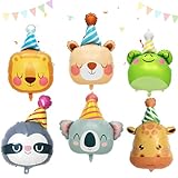 6 Stück Folienballon Tiere Geburtstag, Tierkopf Folienballons Waldtiere...