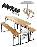 Beautissu 3tlg Bierzeltgarnitur klappbar 170x46 cm Holz - Biertischgarnitur...