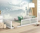 CADANI Teso Kinderbett 90x200 cm Montessori Bodenbett mit Rausfallschutz...