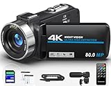 Videokamera 4K 80MP HD Camcorder für YouTube, 30FPS Webcam IR Nachtsicht...