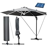 BRAST® Alu Sonnenschirm Ampelschirm | Ø360cm Grau + LEDs | Windsicherung...