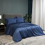 Luowei Kühlender Bettwäsche 135 x 200 cm Bambusfaser Sommer Dunkelblau...