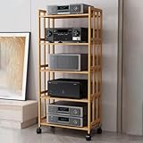 HiFi-Regal aus Holz mit Rollen, 4-stöckiger Unterhaltungsständer für...