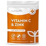 Vitamin C & Zink - 120 Tabletten - Hochdosiert mit 1000mg Vitamin C + 20mg...