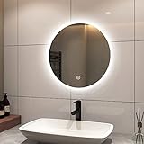 S'AFIELINA Badspiegel mit Beleuchtung Rund 50cm Durchmesser LED Badspiegel...