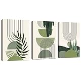 3Pcs Boho Blätter Leinwandbilder Bilder Set mit Rahmen Aesthetic Grüne...