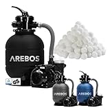 Arebos Sandfilteranlage mit Pumpe inkl. 700g Filterbälle | Schwarz | 400W...