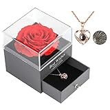 Skalago Konservierte Echte Rose mit Herz Halskette Ich liebe dich in 100...