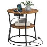 VASAGLE Beistelltisch rund, 2-stufiger Couchtisch mit Steckdosenleiste,...