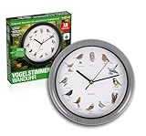 TELE WELT Wanduhr mit Vogelstimmen, Silber [12 Vogelstimmen] modern -...