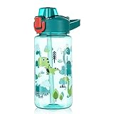 flintronic 600ml Trinkflasche Kinder, Kindertrinkflasche mit Strohhalm,...