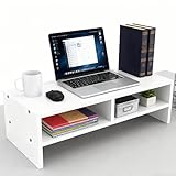 CYEER Monitorständer Weiß aus Holz - Bildschirmerhöhung mit 2...