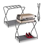 Relaxdays Kofferständer, 2er Set, klappbar, Gepäckständer mit Ablage,...