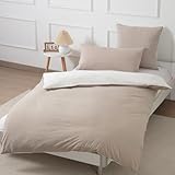 Nesture Bettwäsche 135x200 Baumwolle Beige/Weiß - Bettwäsche-Sets...