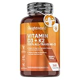 Vitamin D3 K2 2000 IU - 2 Jahresvorrat - 365 Tabletten mit 200μg Vit...