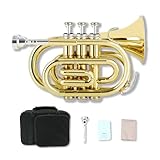 WUQIMUSC Messing Pocket Trompete Bb Schlüssel vernickelt mit Mundstück...