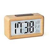 HERMIC Wecker Digital aus Holz mit Großem LCD-Display, Datum, Temperatur,...