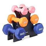 Amazon Basics Hantel-Set mit Neoprenbeschichtung, mit Hantelständer, 3...