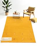 carpetfine Wollteppich Gabbeh Uni Gelb 80x150 cm | Moderner Teppich für...