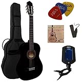 4/4 GITARRE - KONZERTGITARRE IM SET - CLASSIC - SCHWARZ BLACK- DECKE LINDE...