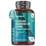 Kalzium, Magnesium, Zink - 400 vegane Tabletten mit Vitamin D3, K2, Selen,...