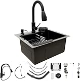 Edelstahl Spülbecken 45 x 40 cm,Spüle Schwarz mit Ausziehbare Wasserhahn...