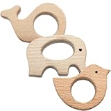 SIRLOMU Pack of 3 Baby Teething Ring Wooden Baby Wooden Figures, Natural...