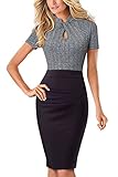 HOMEYEE Damen Vintage Stehkragen Kurzarm Bodycon Business Bleistift Kleid...