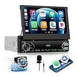CAMECHO Autoradio 1 Din Wireless Carplay mit HD Rückfahrkamera, 7 Zoll...