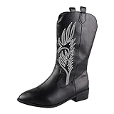 Cowboystiefel für Damen, Übergröße, dicker Absatz, Leder, bestickt,...
