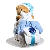Windeltorte Junge in Blau – Motorrad mit Kuscheltier, Geschenk zur Geburt...