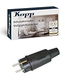 Kopp Schutzkontakt-Vollgummistecker in schwarz - Bruchfester IP44-Stecker...