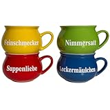 BURI Suppentassen 4er-Set aus Keramik | Bunte Henkel-Schüsseln mit...