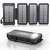 Solar Powerbank 26800 mAh mit 4 Solarpanel, Powerbank USB-C 18W...
