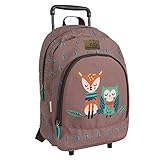 PERLETTI Ökologischer Kinderrucksack mit Rollen und Waldtieren - Kinder...