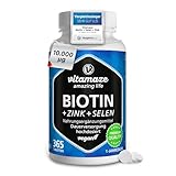 Biotin hochdosiert 10.000 mcg + Selen + Zink für Haarwuchs, Haut & Nägel,...
