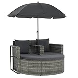 vidaXL Gartenlounge mit Sonnenschirm Poly Rattan Lounge Garnitur...