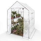 Arebos Premium Foliengewächshaus Gewächshaus mit 3 Ebenen - 143 x 143 x...