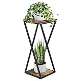 Bamworld Blumenständer Metall mit Holz Ablagen, 2 Ebenen Pflanzenständer...