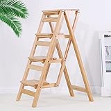 4-stufige klappbare Trittleiter aus Holz - Kompakte & Tragbare...