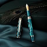 Hongdian N7 Blue Peacock Resin Kolben Füllfederhalter, Iridium Extra feine...