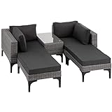 tectake® Outdoor Rattan Lounge, 5-teiliges Gartenmöbel Sofa Set, frei...