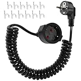 Schutzkontakt Spiralverlängerung 2M, Schuko Verlängerungskabel...