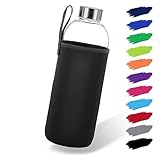 NOMA Glasflasche 1 Liter mit Neoprenhülle | Trinkflasche aus Glas in 500ml...
